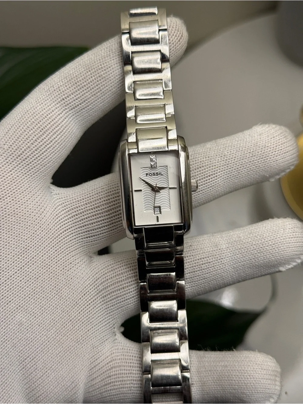 Fossil Stainless Steel Rectangular Bracelet Watch Womens Silver